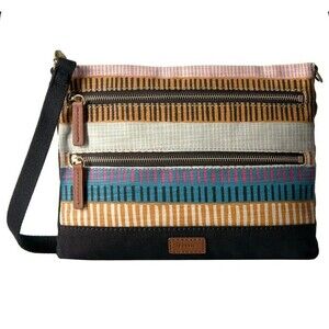 Fossil Passport Crossbody Purse Handbag Canvas Striped Multicolor Y2K Bohemian